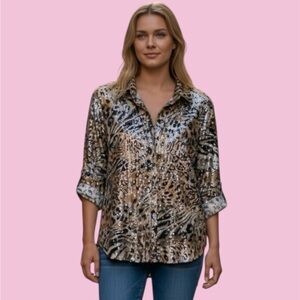 Leopard Print Sequin Button Down Shirt